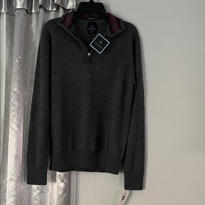 Tailorbyrd Dark Gray Zip-Up Sweater with Red Trim